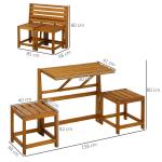 Trädgårdsbänk med Bord 2-i-1, Smart Utemöbel i Lärkträ, Omvandlingsbar Bänk till Matgrupp, Teak-Look