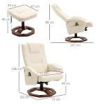 Snurrbar Massagestol med Pall, Bekväm Relaxfåtölj i Konstläder, Ergonomisk Vilostol med Fotpall, Krämvit/Brun, 73 x 83 x 106 cm