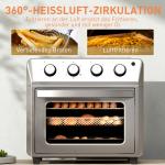 Miniugn Varmluft Robust Silver Rostfritt Stål för Bakning och Grillning 6 Lägen Timer Tillbehör 24 Liter
