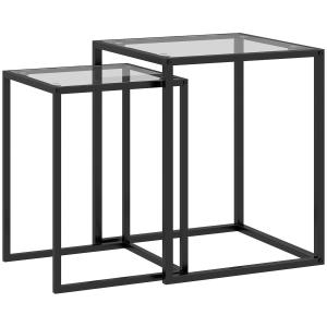 Satsbord 2-pack med Stålben och Modern Design för Vardagsrum Hållbar och Prisvärd Svart Stål och Trä 50 x 50 x 50 cm