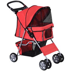 Hundvagn Buggy Röd Polyester och Metall för Hundar och Katter Stroller Jogger Trailer Lätt och Hopfällbar