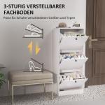 Skoskåp Skotippare med 3 Klaffar Vit av Trä för Hall och Entré Smal Skolåda för 12 Par Skor 47 x 28 x 115 cm