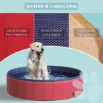 Hundbassäng Stor Plaskdamm för Hundar Pool PVC och Trä för Sommarnjutning och Svalka Röd Ø140 X H30 Cm