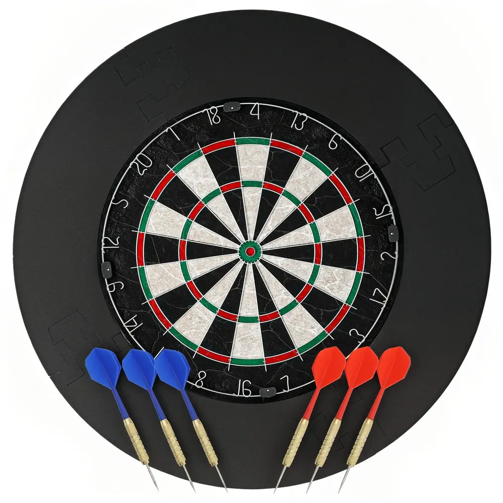 Darttavla Set med Skyddsring 6 Pilar med Stålspetsar