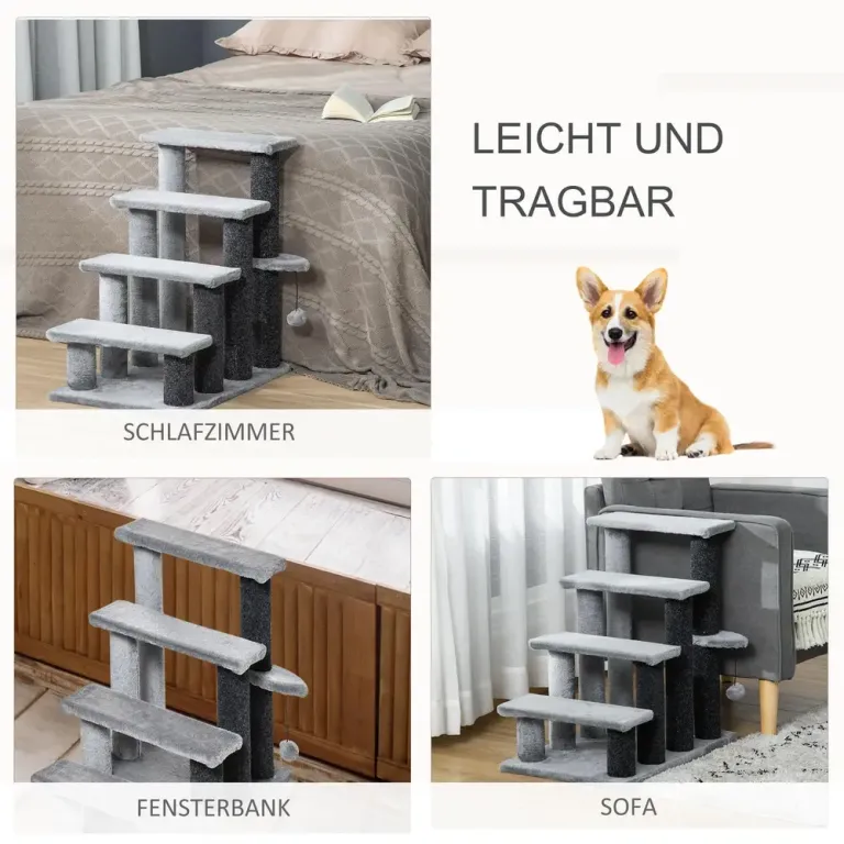 Katttrappa 4 Steg med Klöspelare, Grå