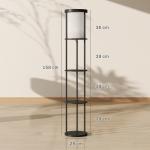 Golvlampa med Hyllor Svart MDF och Tyg för Vardagsrum Hylllampa med 3 Plan och Fjärrkontroll Dimbar Belysning Smart Design och Förvaring