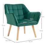 Enkelfåtölj Relaxfåtölj Grön av Sammet och Trä för Vardagsrum och Sovrum Skandinavisk Stoppad Fåtölj 64 x 62 x 72,5 cm