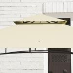 Grillpaviljong Trädgårdspaviljong med Dubbeltak Beige av Stål för Fest och Grill Vattentät BBQ Paviljong med Hyllor 240 x 150 x 257 cm