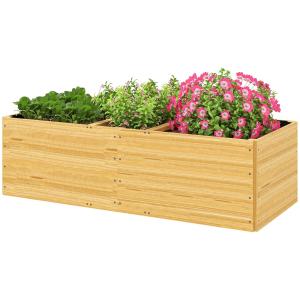 Odlingsbänk Högbädd med 3 Planteringszoner Natur av Trä för Trädgård och Balkong Växtbädd för Grönsaker och Frukt 140 x 60 x 40 cm