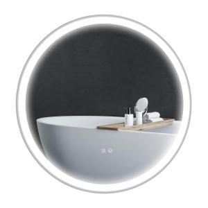 Kleankin Badrumsspegel Väggspegel Silver av Glas och Aluminium för Badrum med LED Belysning och Touchfunktion Minnesfunktion Anti-Fog Ø 60 cm