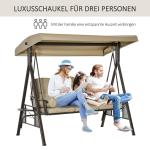 3-Sitsig Hammock med Soltak, Bekväm Trädgårdsgunga i Metall med Dynor, Väderbeständig Hängsoffa, Khaki, 116 x 206 x 183 cm