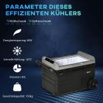 Elektrisk Kylbox med Hjul 40L, Portabel Kyl och Frys för Bil och Båt, Effektiv Kylning med Kompressor, Grå/Svart, 12/24V