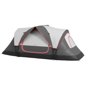 Campingtält Tunneltält för 8 Personer Grå av Polyester för Camping och Trädgård Vindtätt Familjetält med 2 Rum 2000 mm