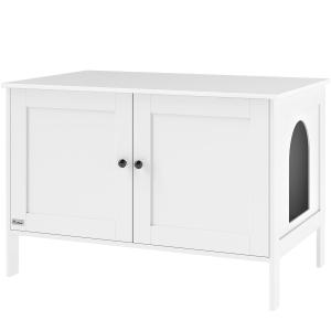 Kattsandlåda med Dörr och Skiljevägg för Stora Katter, Vit, 80x51x54 cm