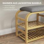 Skobänk Skoställ med 2 Plan Grå av Bambu och Linnelook för Hall och Entré Bänk med Utdragbar Korg 70 x 30 x 45 cm