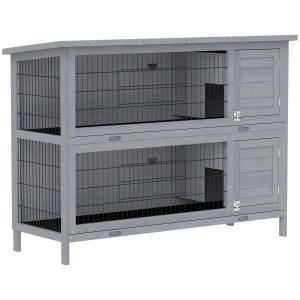 Kaninbur Hållbar Grå Trä för Smådjur med Två Våningar Asfalttak och Bottenbricka för Smidig Skötsel av Djur 136,4 x 50 x 93 cm