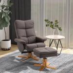 Relaxfåtölj med Fotpall och Förvaring Snurrbar TV-Stol med Liggfunktion Konstläder och Träram Brun 80 X 86 X 99 Cm