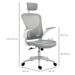 Ergonomisk Kontorsstol med Nackstöd, Bekväm Skrivbordsstol med Vippfunktion, Höj- och Sänkbar Arbetsstol, Grå, 65 x 64 x 114-122 cm