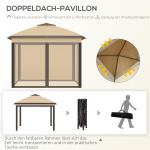 Lusthus Paviljong Pop-Up Partytält Beige av Polyester och Metall för Trädgård och Camping Vintertätt Tält med Dubbeltak 3,3 x 3,3 m