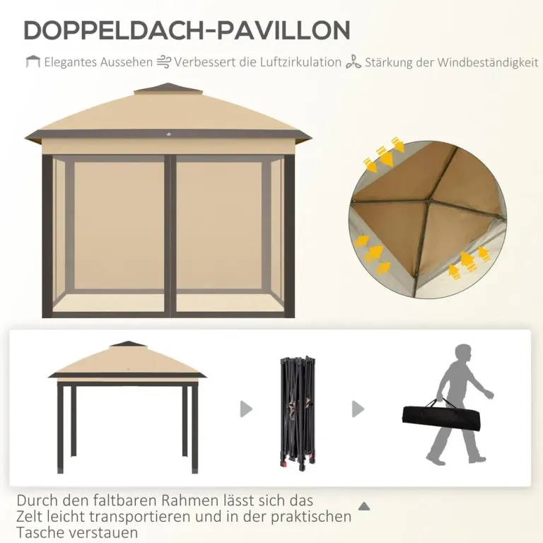 Trädgårdspaviljong Pop-up Partytält Beige 3,3 x 3,3 m