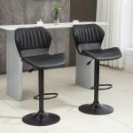 Barstolar i Konstläder 2-Pack, Snurrbara Köksstolar med Ryggstöd, Justerbar Höjd för Bar och Kök, Svart, 48,5 x 55,5 x 90-110 cm
