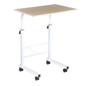 Höj- och Sänkbart Sidobord på Hjul, Mobilt C-Bord i Spånskiva och Stål, Praktiskt Laptopbord för Soffa och Säng, Trä/Svart
