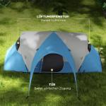 Campingtält Tunneltält för 6 Personer Blå av Polyester för Trädgård och Uteplats Vattenavvisande Familjetält med Fönster