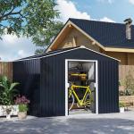 Verktygsbod Redskapsbod med Sadeltak Mörkgrå av Galvaniserat Stål för Bakgård Väderbeständigt Skjul med Skjutdörr 4,9 m² 277 x 195 x 192 cm
