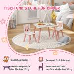 Barnmöbelgrupp Bord och 2 Stolar Rosa Furuträ för Barnrum Gulligt Djurmotiv Robust Sittgrupp för Barn 3 till 8 år Säker och Bekväm