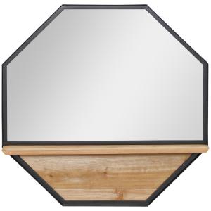 Åttkantig Väggspegel med Hylla, Modern Hängspegel i Industriell Design, Praktisk Spegel för Hall och Badrum, Svart, 61 x 61 cm
