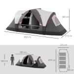 Campingtält Tunneltält för 8 Personer Grå av Polyester för Camping och Trädgård Vindtätt Familjetält med 2 Rum 2000 mm