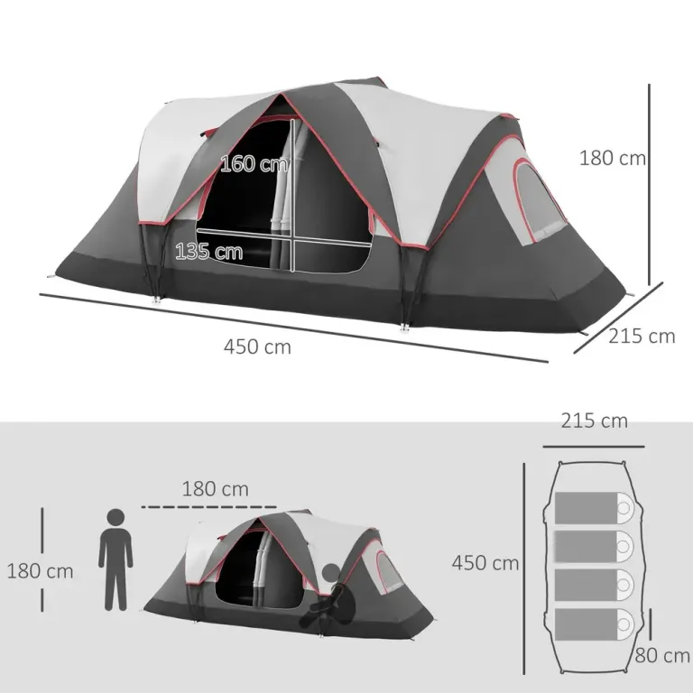 Campingtält Tunneltält för 8 Personer Grå av Polyester