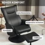 Relaxfåtölj Vilstol med Pall och Liggfunktion Svart av Konstläder för Vardagsrum Roterande Fåtölj Kapacitet 150 kg