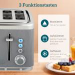 Frukostset Vattenkokare och Brödrost Retro Grå Rostfritt Stål för Kök Snabbkokning och 7 Rostningslägen 1,7 Liter 2200W