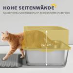 Kattlåda Rostfritt Stål med Matta Grå Metall för Katter Upp till 7 kg Öppen Toalett med Hög Kant och Spade Lättstädad och Hållbar 60 x 40 x 30 cm