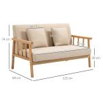 Soffa Loveseat Beige av Tyg med Linnelook och Trä för Små Rum 2-Sits Dubbelsoffa med Svankkuddar