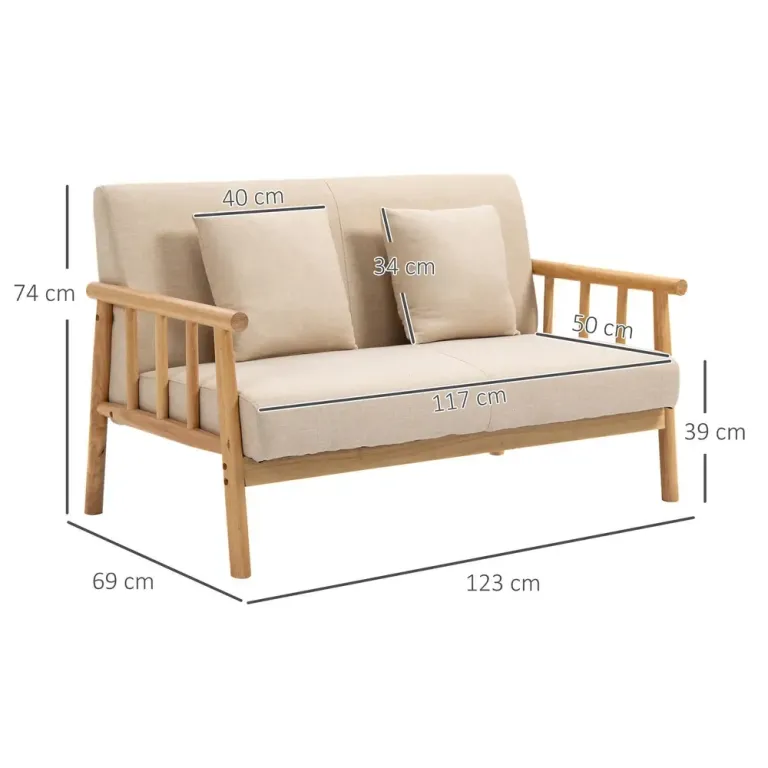 Soffa Loveseat Beige av Tyg med Linnelook och Trä 2-Sits