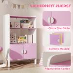 Barnbokhylla med 2 Hyllor, 2 Skåp, Fristående med Tippskydd och Halkfria Fötter i MDF, Rosa+Vit