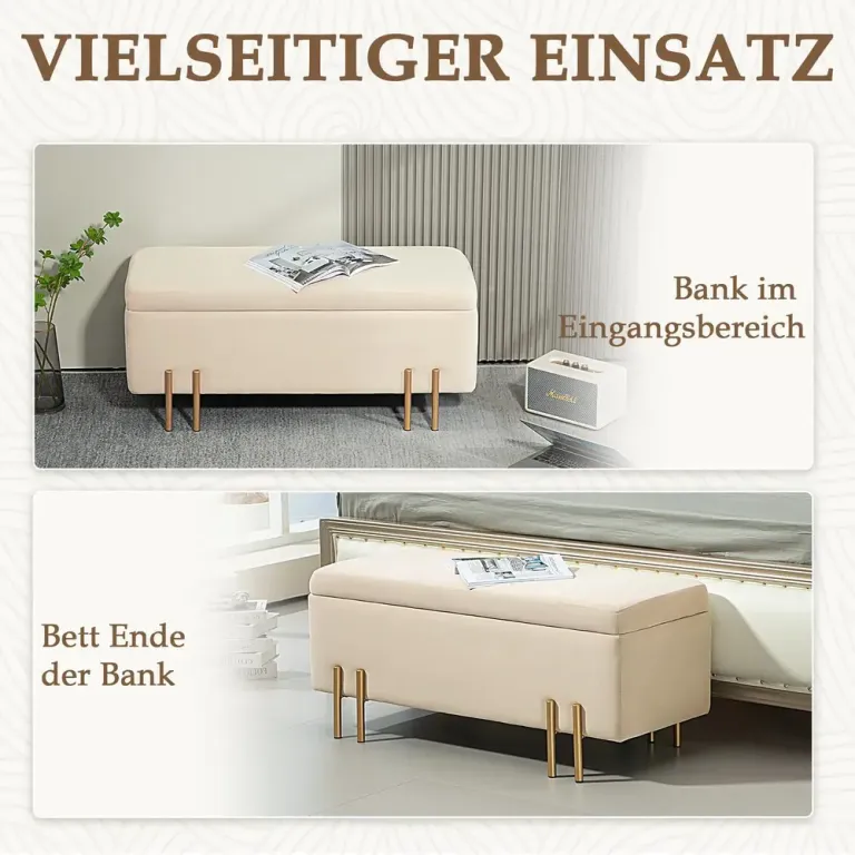 Bänk Förvaringsbänk Stoppad Pall Beige 100 x 40 x 42 cm