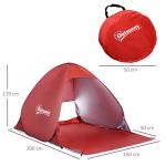 Strandskydd Pop Up-Tält Automatiskt Polyester för Strand och Camping Rött 200 X 150 X 119 Cm
