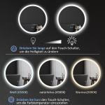 Badrumsspegel Väggspegel Silver av Glas och Metall för Modernt Badrum Belyst med 3 Ljusfärger Touchbrytare Anti-Dimma Funktion Ø 70 cm