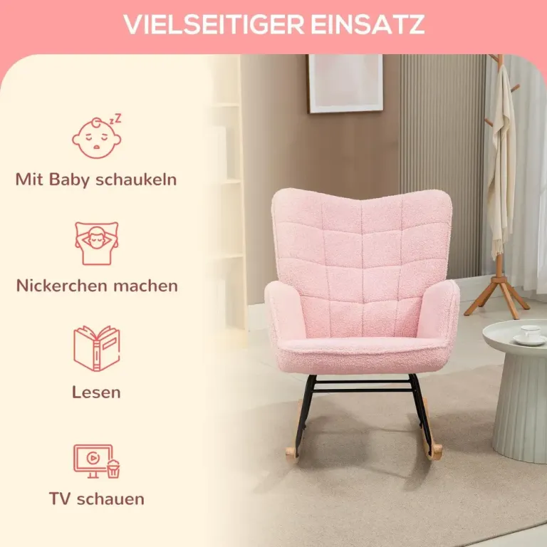 Gungstol i Retrodesign med Berberfleece Rosa