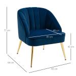 Fåtölj i Retrodesign med Sammetsoptik och Guldben för Vardagsrum Ergonomisk och Elegant Blå och Guld Metall och Tyg