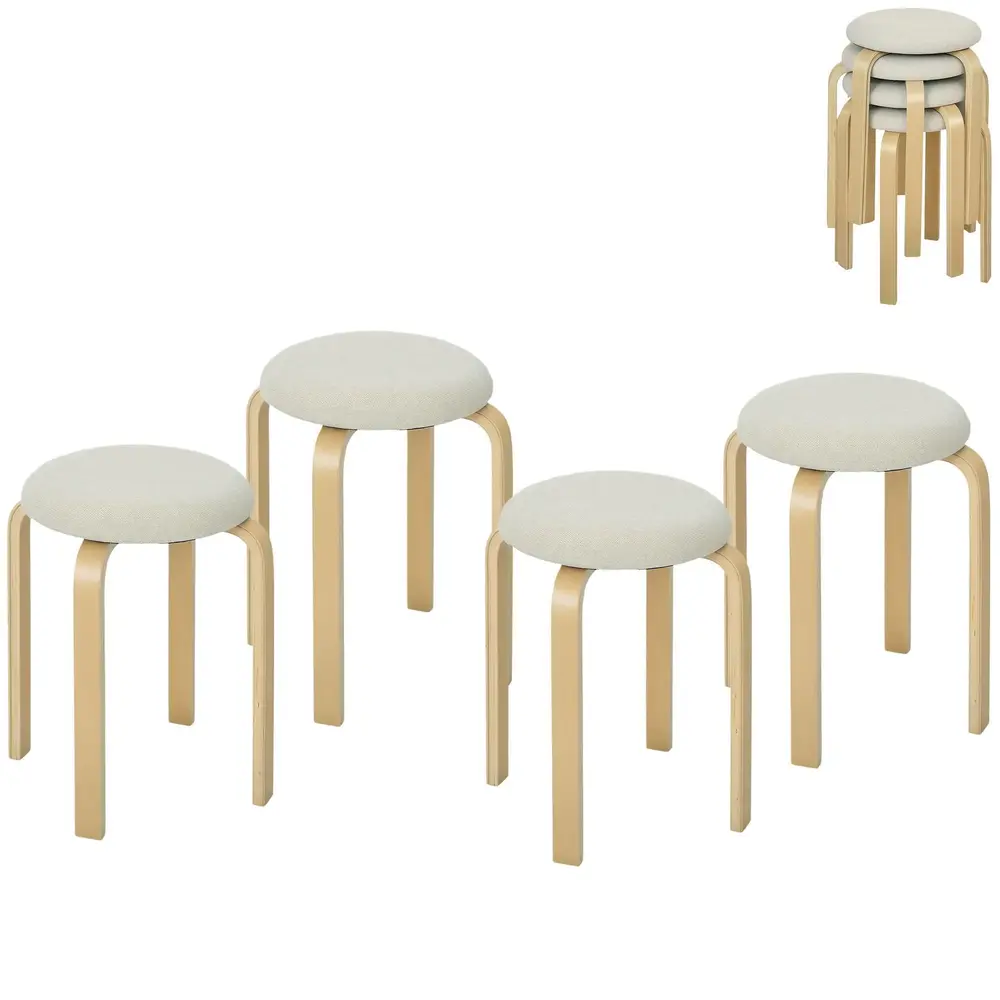 Set 4 Stapelbara Stoppade Pallar med Lackerad Finish