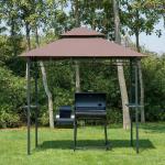 Grillpaviljong med Brandhämmande Dubbeltak Grilltält med Hyllor Skyddar mot Sol och Regn Kaffebrun Svart 245 X 148 X 252 Cm