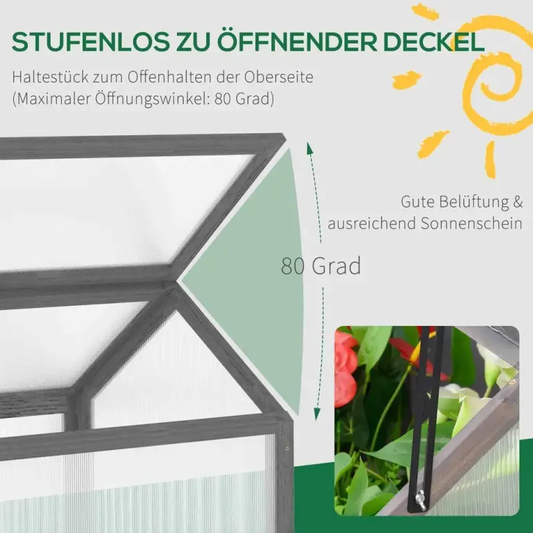 Drivbänk Miniväxthus Kallram med Lock Grå 90 x 52 x 49,5 cm