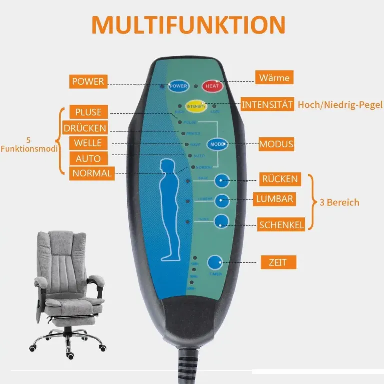 Ergonomisk Kontorsstol med Massage & Värme Svart