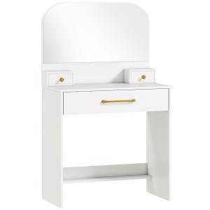Sminkbord med Spegel Vit Spånskiva för Sovrum Kompakt Sminkbänk med 3 Lådor Modern Design