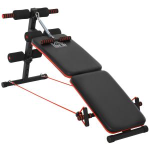 Sit Up Bench Buktränare Justerbar och Hopfällbar Multifunktionell Träningsbänk med Träningslinor upp till 110 Kg Stål Svart Röd