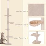 Skrapstolpe Högt i Tak 230-260 Cm Höjdjusterbart Klätterträd för Katter Beige
